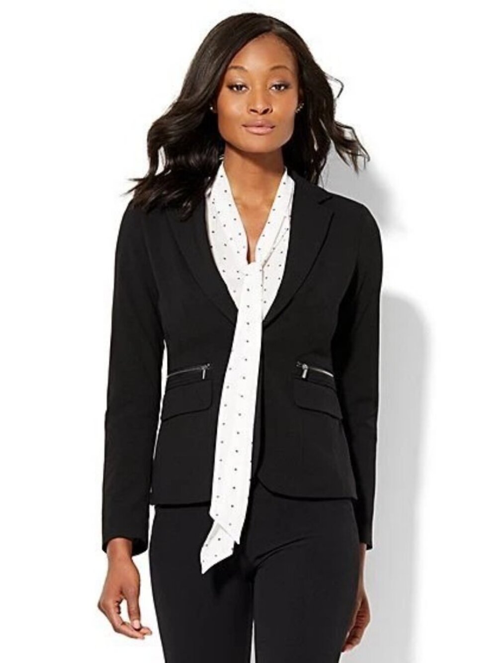 New York & Company One-Button Zip-Accent Modern Fit Double Stretch Jacket